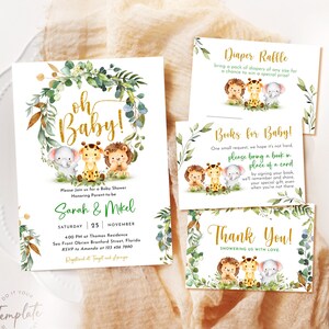 Editable Baby Shower Bundle Templates Safari Animal Baby Shower Invite Set Animals Baby Shower Templates Baby Shower Suite Download Corjl J5
