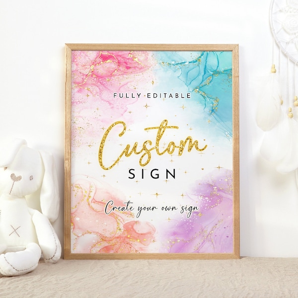 Colorful Custom Sign Editable Birthday Sign Baby Shower Sign Table Sign Party Favor Colorful Rainbow Watercolor Ink Sign Table Top Decor J1