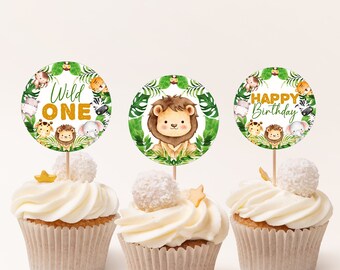 Instant Download Safari Dieren Cupcake Topper Verjaardagsfeestje Afdrukbare Wilde Cupcake Label Verjaardagsfeestje Decor Favor Tags Sticker J7