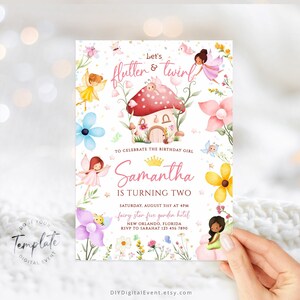 Editable Fairy Princess Birthday Invitation Whimsical Enchanted Fairy Magical Floral Fairy Princess Birthday Party Invite Printable J11