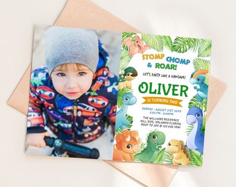 Editable Dinosaur Birthday Invitation Template Dino Birthday Invitation with Photo Printable Dinosaur Invite Birthday Invitation Boy J54
