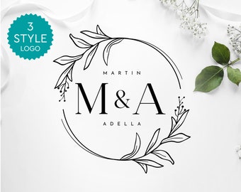 Simple Wedding Logo, Floral Wedding Monogram Logo, Editable Custom Logo, Floral Logo, Elegant Premade Logo, DIY Logo, INSTANT DOWNLOAD, EL1