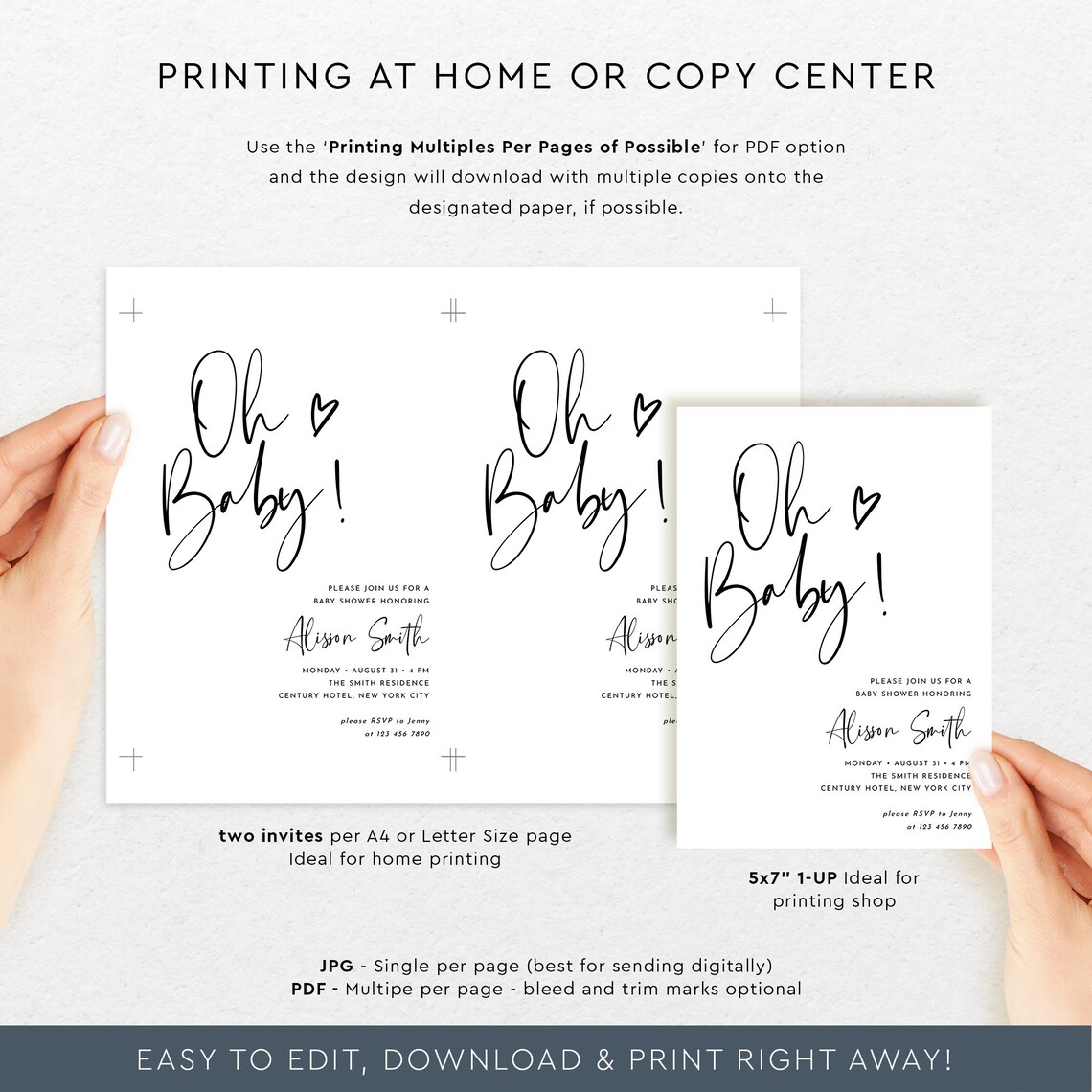 Electronic Baby Shower Invitation Template Minimalist Baby Etsy