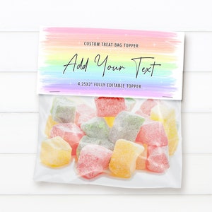 Sjabloon regenboog traktatie tas topper bewerkbare gunst traktatie tas ontwerp voor verjaardag babyshower sticker afdrukbare verjaardag traktatie tas label J8