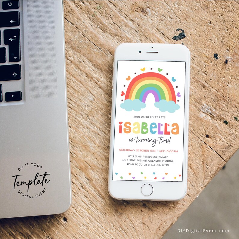 Editable Rainbow Birthday Invitation Template. Printable Rainbow Birthday Invite. Heart Rainbow Star Birthday Party. Colorful Birthday. Instant Download. Edit and Download using Corjl