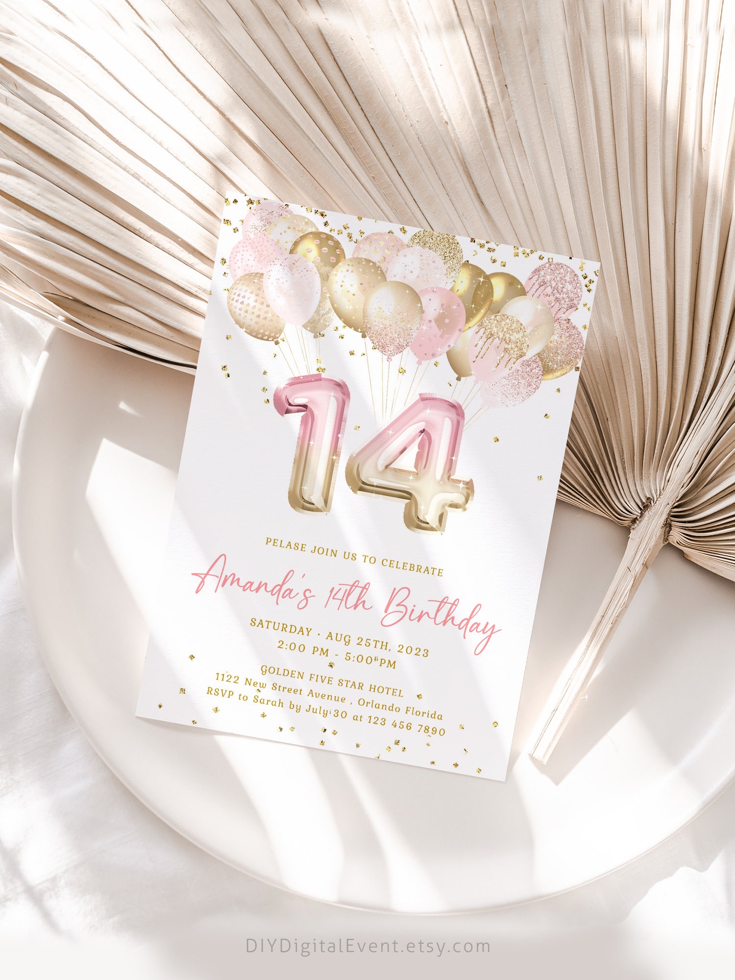 Editable 14th Birthday Invitation Template Gold Pink Glittery Balloons 14th Birthday Invite Printable Number 14 Girl Birthday Party J36 - Etsy editable-14th-birthday-invitation-template-gold-pink-glittery-balloons-14th-birthday-invite-printable-number-14-girl-birthday-party-j36-etsy