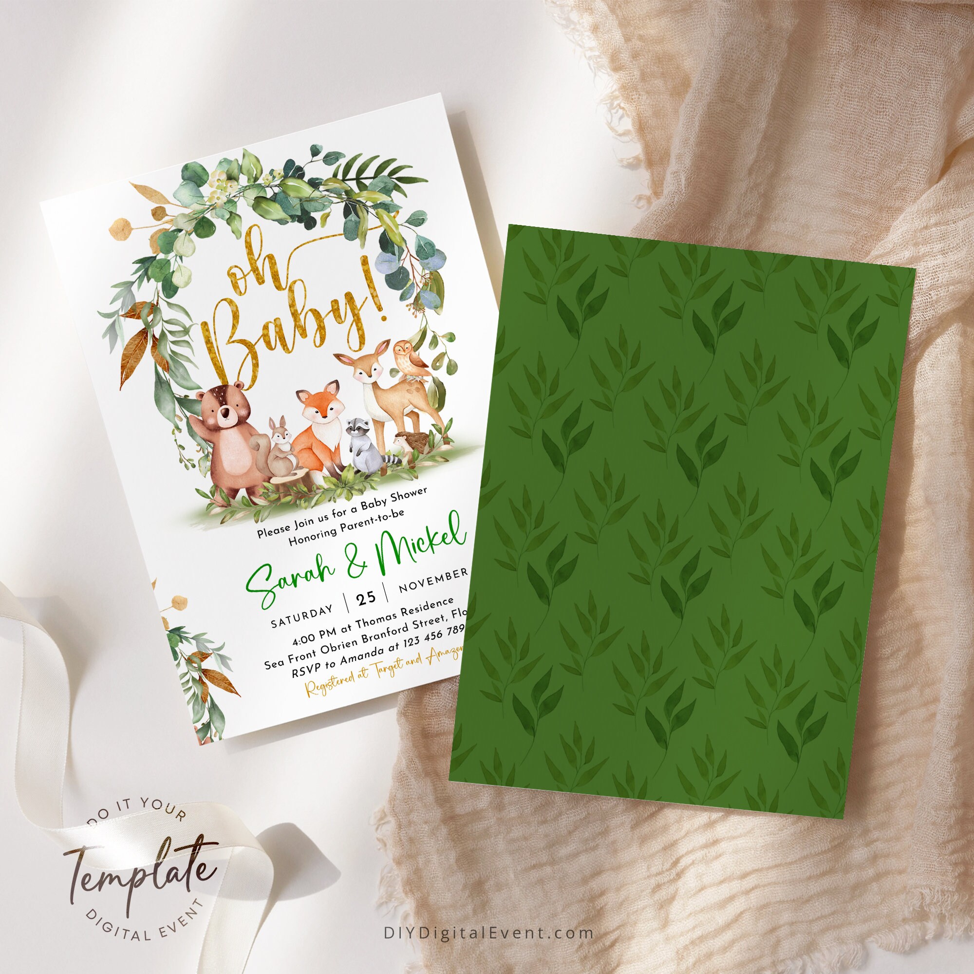 Editable Woodland Baby Shower Invitation Template Printable Etsy
