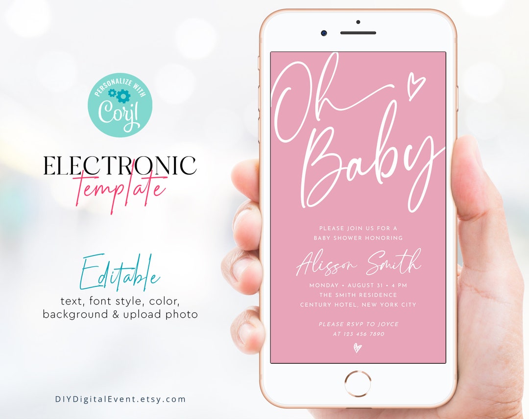 Electronic Baby Shower Invitation Template, Minimalist Baby Shower