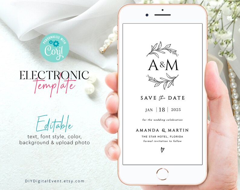 Electronic Save the Date Template, Editable Save the Date Invitation