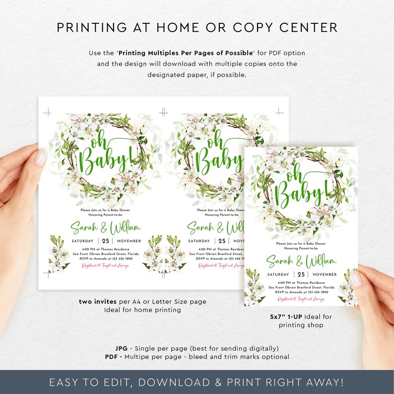 Editable Baby Shower Invitation Template Lily Flower Invite Electronic ...