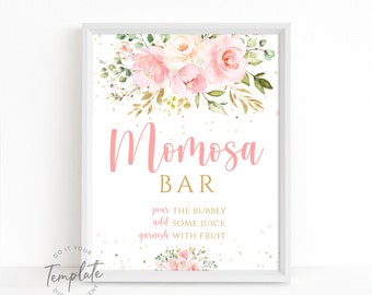 Momosa Bar Sign Printable Mom-osa Bar Sign Blush Pink Baby Shower Bar Momosa Sign Table Sign Blush Pink Floral Flower  INSTANT DOWNLOAD J30
