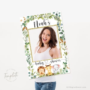 Editable Safari Animals Photo Booth Frame Template Wild Animals Banner Sign Printable Baby Shower Decor Photo Props Baby Shower Backdrop J5