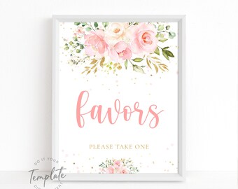 Favors Sign Blush Pink Floral Favors Sign Printable Baby Shower Favors Birthday Wedding Favor Sign Thank You Table Sign INSTANT DOWNLOAD J30