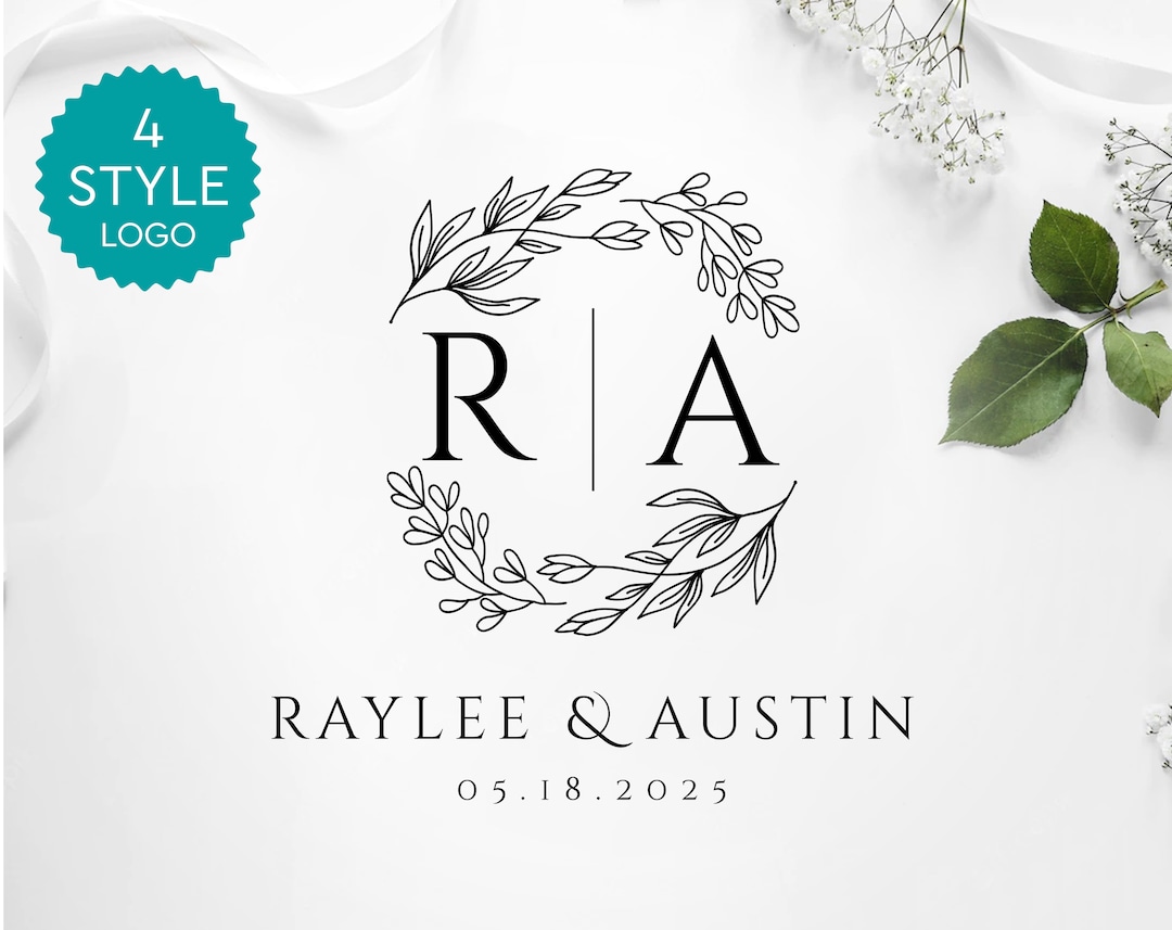 Floral Wedding Monogram Logo, Simple Wedding Logo, Editable Custom Logo ...