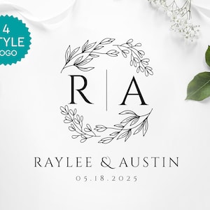 Floral Wedding Monogram Logo, Simple Wedding Logo, Editable Custom Logo ...