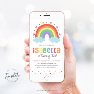 Editable Rainbow Birthday Invitation Template. Printable Rainbow Birthday Invite. Heart Rainbow Star Birthday Party. Colorful Birthday. Instant Download. Edit and Download using Corjl
