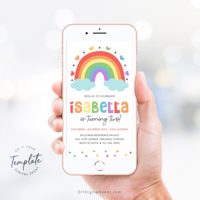 Editable Rainbow Birthday Invitation Template. Printable Rainbow Birthday Invite. Heart Rainbow Star Birthday Party. Colorful Birthday. Instant Download. Edit and Download using Corjl
