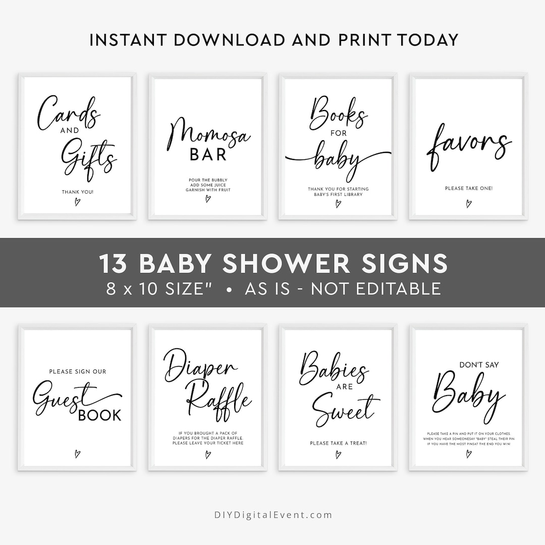 Minimalist Baby Shower Table Signs Bundle Printable Baby Shower Signs