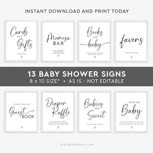 Minimalistische babyshower tafelborden bundel afdrukbare babyshower borden set kaarten en cadeaus gastenboek drankjes gunsten it's a girl boy baby BBS9