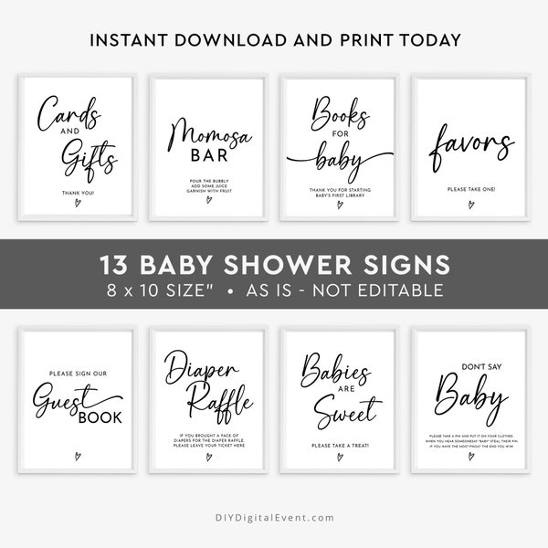 Minimalist Baby Shower Table Signs Bundle Printable Baby Shower Signs Set Cards and Gifts Guest Book Drinks Favors It's a Girl Boy Baby BBS9