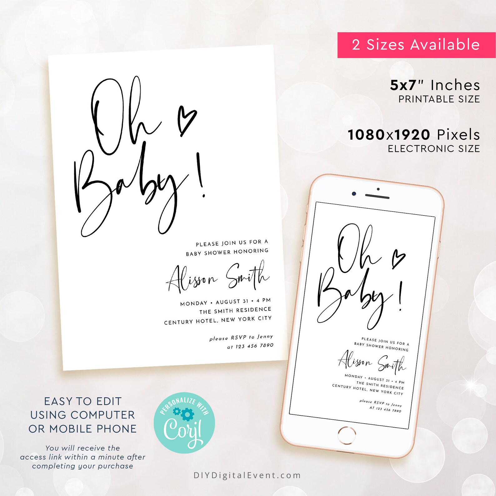 Electronic Baby Shower Invitation Template Minimalist Baby Etsy