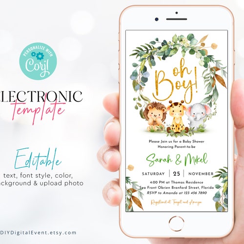 Safari Baby Shower Evite Jungle Baby Shower Electronic Phone Etsy