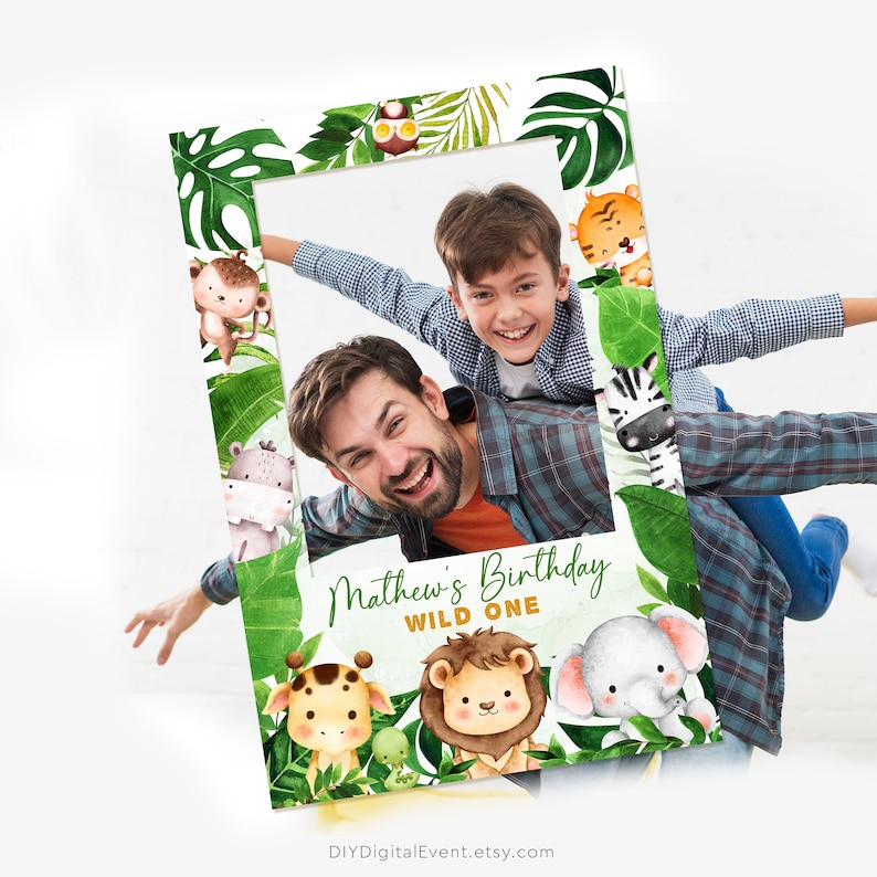 Editable Safari Animals Photo Booth Frame Template Jeep Wild Etsy