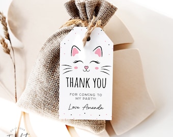 Kitten Cat Favor Tags Editable Kitty Face Birthday Thank You Tags Template Printable Gift Tag Cat Face Theme Girl Party Instant Download J41