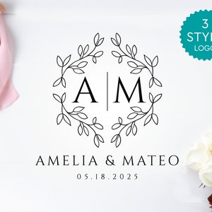 Simple Wedding Logo, Floral Wedding Monogram Logo, Custom Logo, Editable Wedding Logo, Elegant Premade Logo, DIY Logo, INSTANT DOWNLOAD, WL1