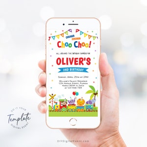 Electronic Train Birthday Invitation Template Editable Zoo Train Birthday Invite Animals Train Party Invite Toy Train Evite with Photo J25