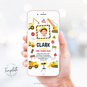 Construction Birthday Electronic Invitation Template Editable Mixer Dump Truck Birthday Invite Excavator Under Construction Party Evite J22