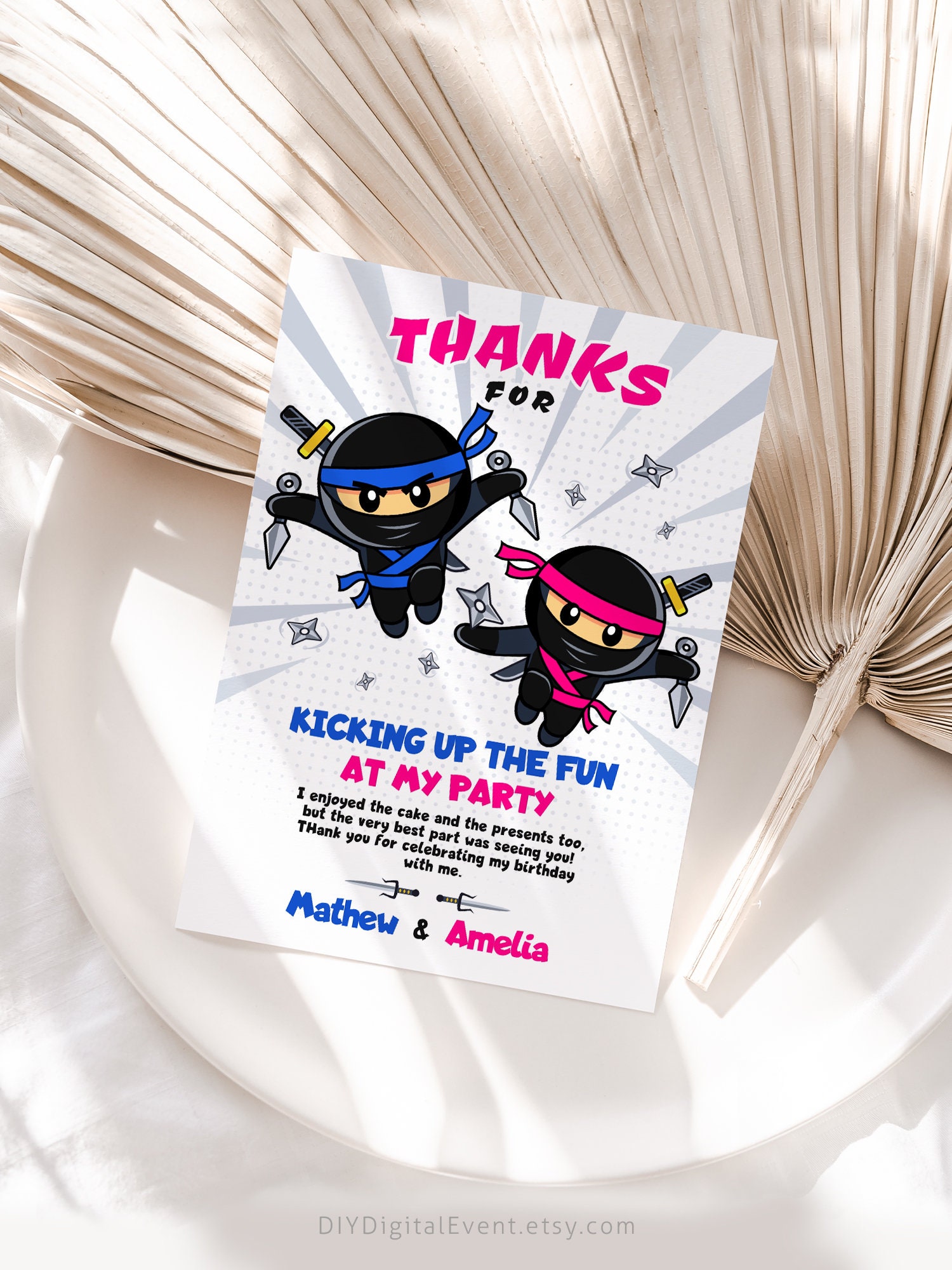 Ninja Birthday Thank You Card Template Printable Ninja With Photo ...
