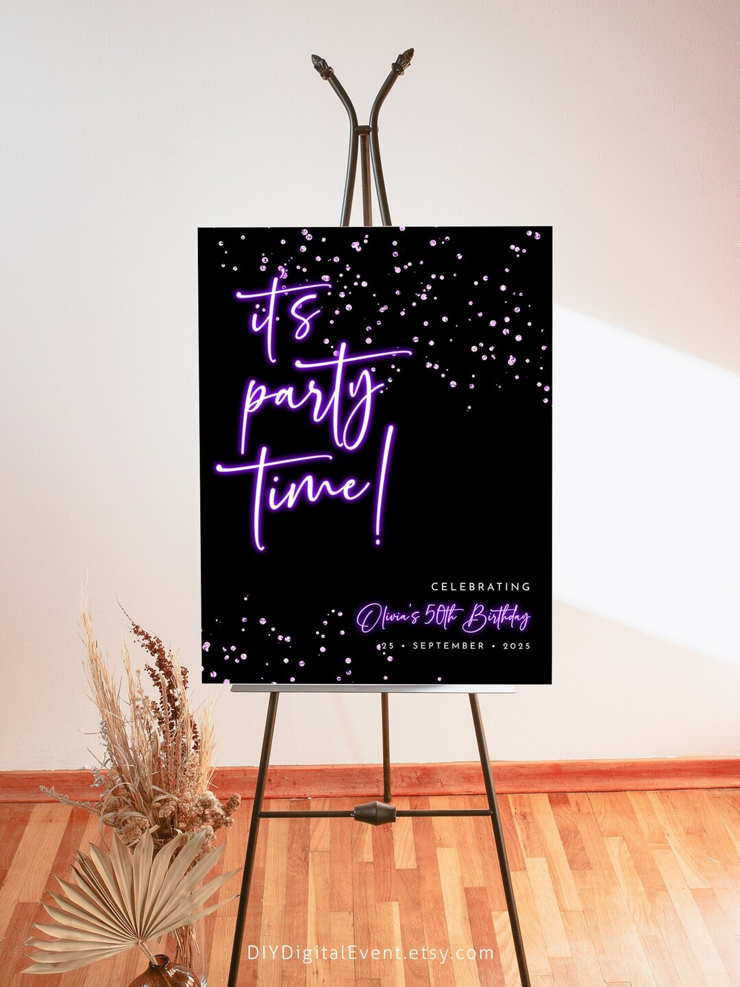 Purple Black Welcome Sign Template Editable Neon Birthday Welcome Sign