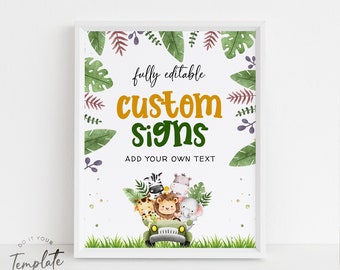 Safari Animals Custom Sign Template Editable Wild Animals Custom Sign Birthday Printable Birthday Party Decor Jungle Animals Text Sign J6