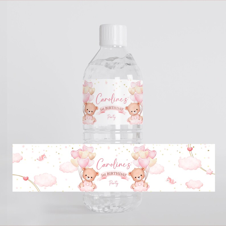 Editable Pink Bear Bottle Label Template Printable Bear - Etsy