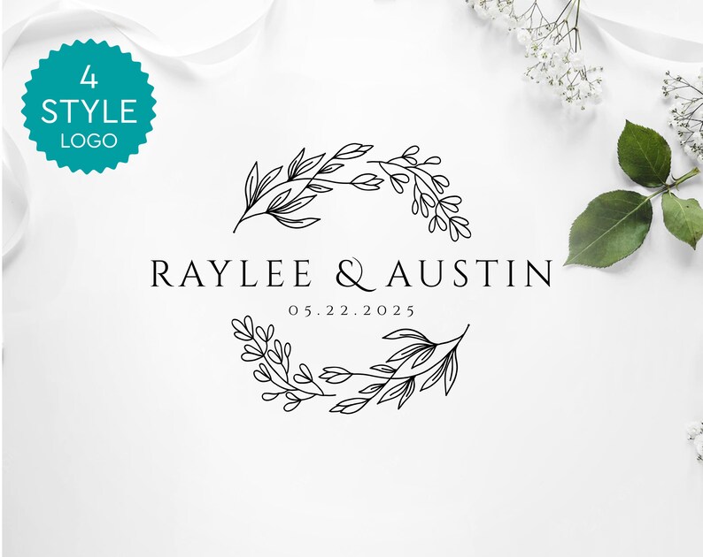 Floral Wedding Monogram Logo Simple Wedding Logo Editable - Etsy