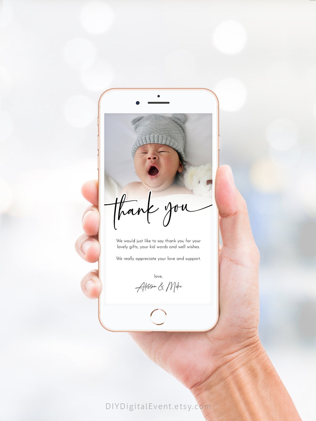 Editable Minimalist Thank You Card With Photo Template Digital Simple ...