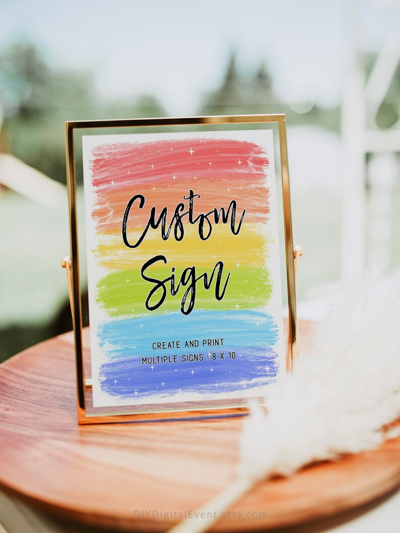 Custom Sign Editable Template, Watercolor Rainbow Birthday Sign Baby ...