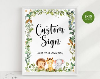 Safari Animals Custom Sign Template Editable Wild Animals Custom Sign Baby Shower Printable Birthday Party Decor Jungle Animals Text Sign J5