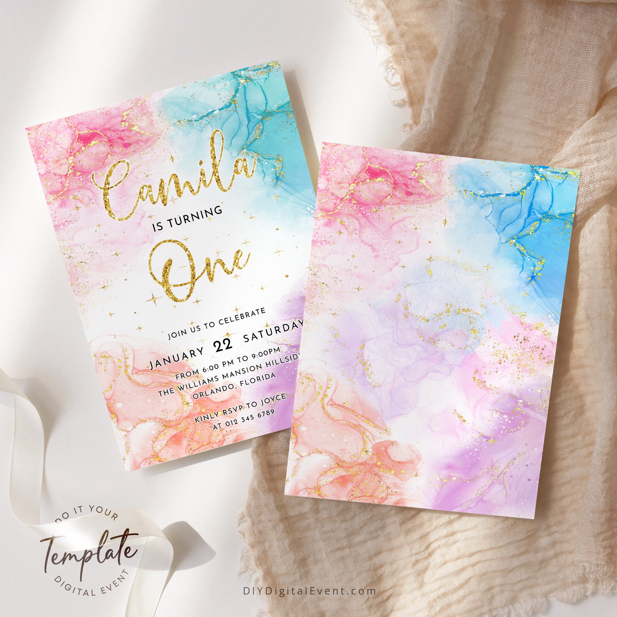 Editable Colorful Birthday Invitation Template First Birthday Invite ...