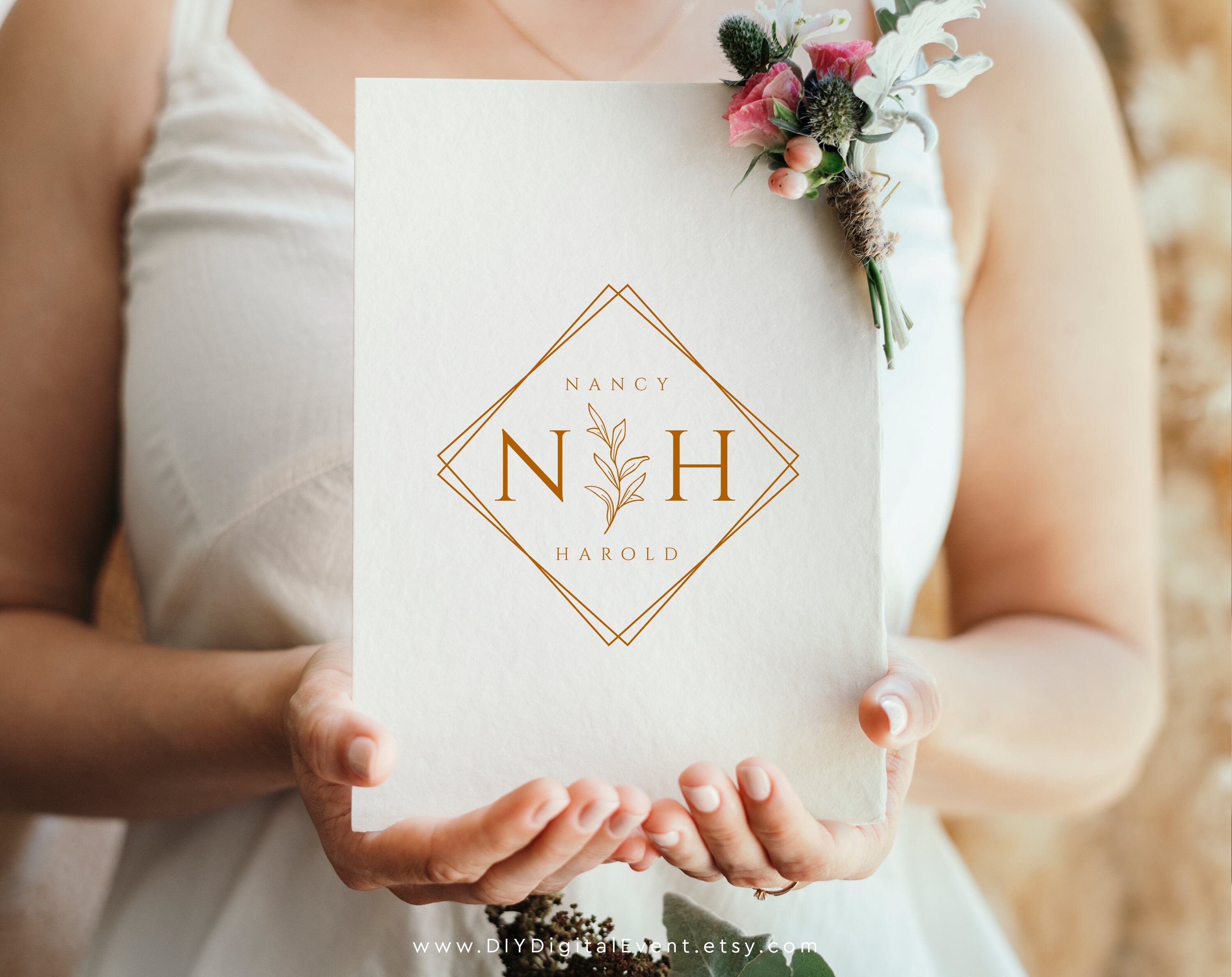 Wedding Monogram Logo | Elegant Floral Initial Design | Custom Bride ...