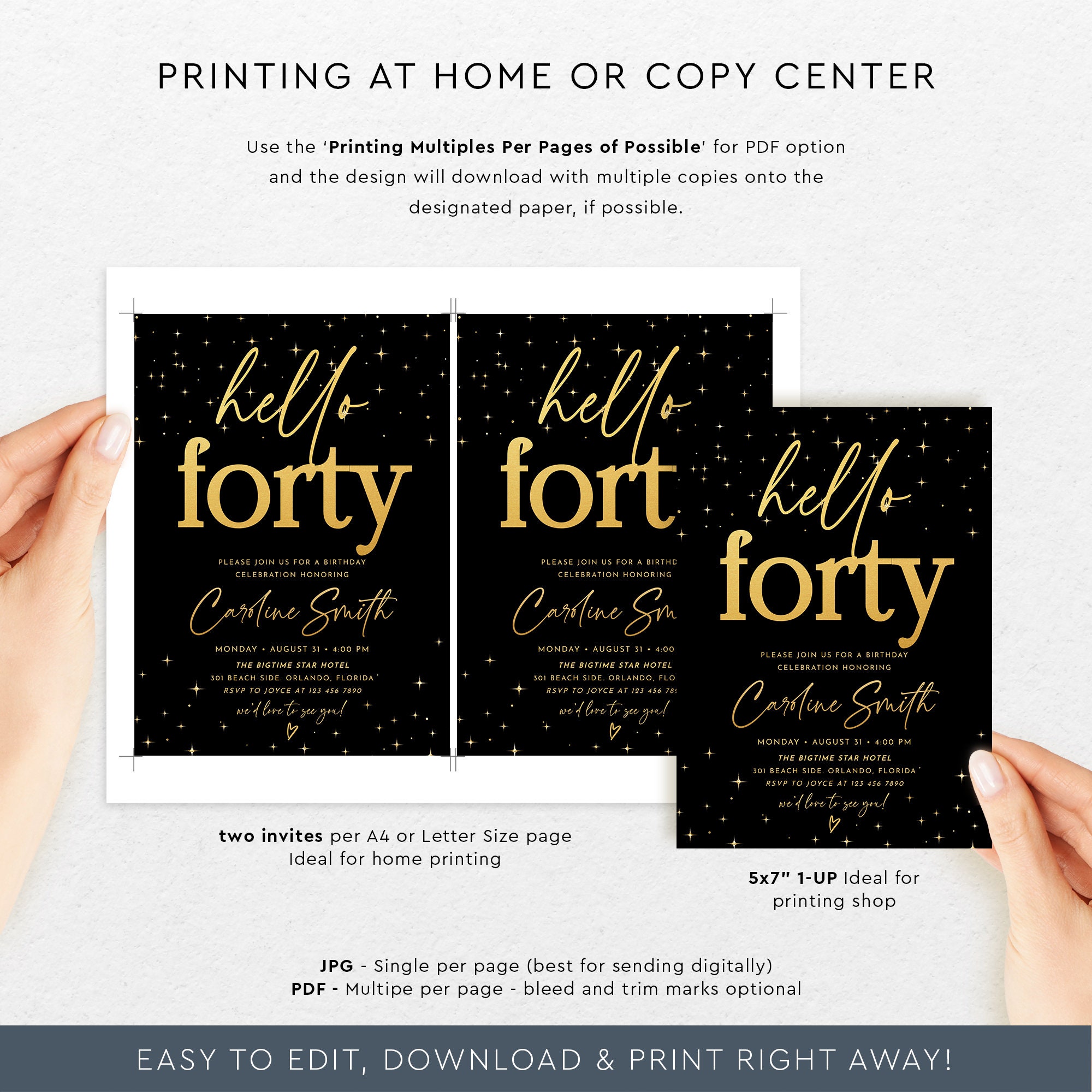 Editable 40th Birthday Invitation Template Electronic Gold - Etsy