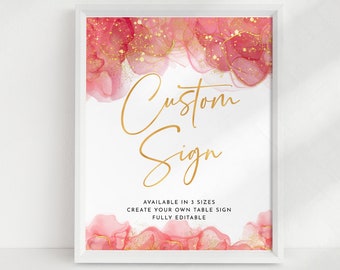 Red Gold Custom Sign Editable Table Sign Printable Table Sign Customized Birthday Baby Shower Wedding Party Signs Decor Instant Download J48