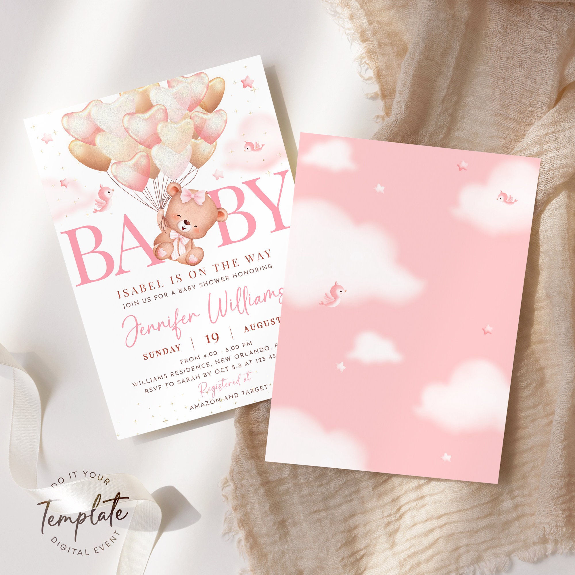 Teddy Bear Baby Shower Bundle | Pink Heart Balloon We Can Bearly Wait ...