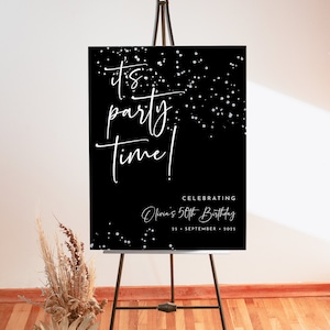 Minimalist Welcome Sign Template Editable Silver Black Birthday Welcome Sign Party Easel Sign Printable It&#39;s Party Time Raiders Party J47