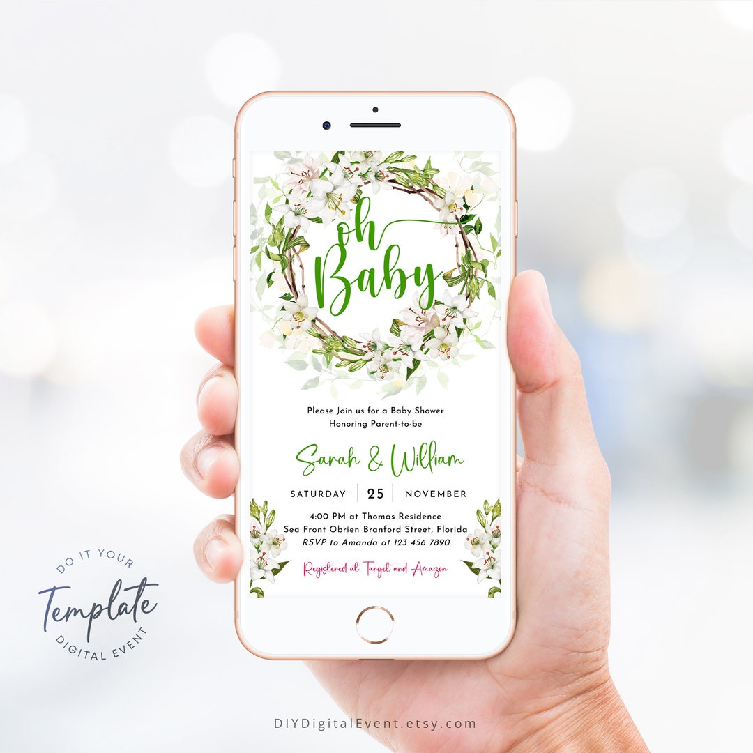 Editable Baby Shower Invitation Template Lily Flower Invite Electronic ...