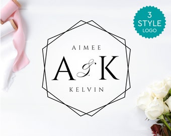 Geometrie Hochzeit Logo Vorlage, einfach zu bearbeitendes Hochzeitsmonogramm Logo, bearbeitbares Hochzeitslogo, benutzerdefiniertes Logo, elegantes vorgefertigtes Logo, DIY Logo,