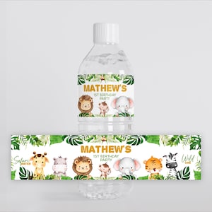 Editable Safari First Water Bottle Label Template Printable Wild One Water Bottle Animals Party Theme Jungle Boy Labels Decor Zoo Shower J7