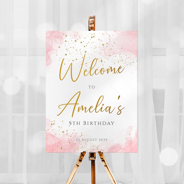 Blush Pink Welcome Sign Template Editable Blush Pink Gold Birthday Easel Sign Printable Blush Pink Sign Birthday Party Decor Poster J62