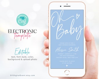 Electronic Baby Shower Invitation Template, Minimalist Baby Shower Template, Oh Baby Shower Invitation, Editable Baby Shower Invite Template